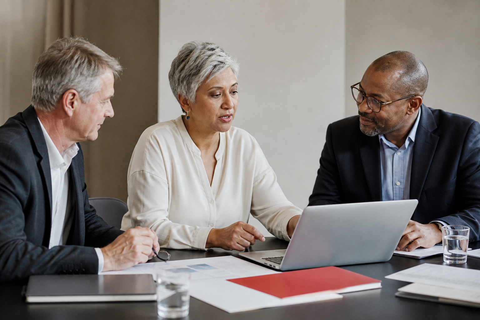 Higher education professionals discussing an institutional improvement roadmap